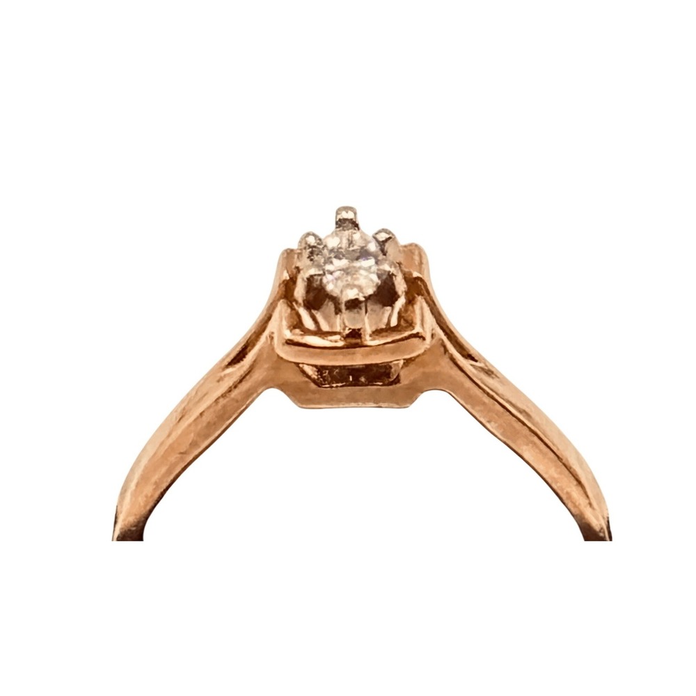 Vintage 14KP Rose Gold Marquise Diamond Illusion Square Solitaire Ring Size 5.5